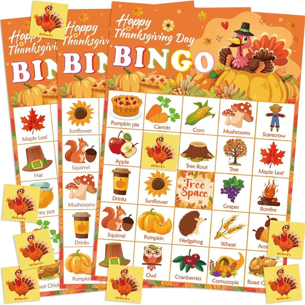 Thanksgiving Crafts for Kids | Thanksgiving Bingo Cards - 24 Players Thanksgivin